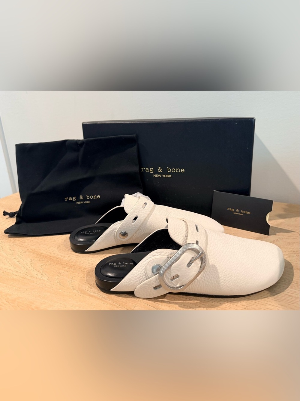 Rag & Bone Ansley Slide Mule Clogs Antique White Leather Size 36 / US 6 NIB